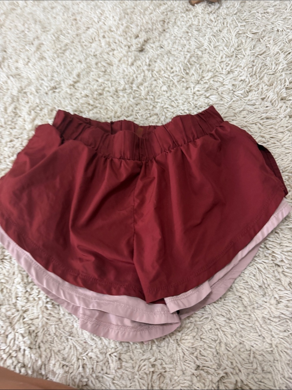 Free People Two-Tone Athletic Shorts — Burgundy and Dusty Pink